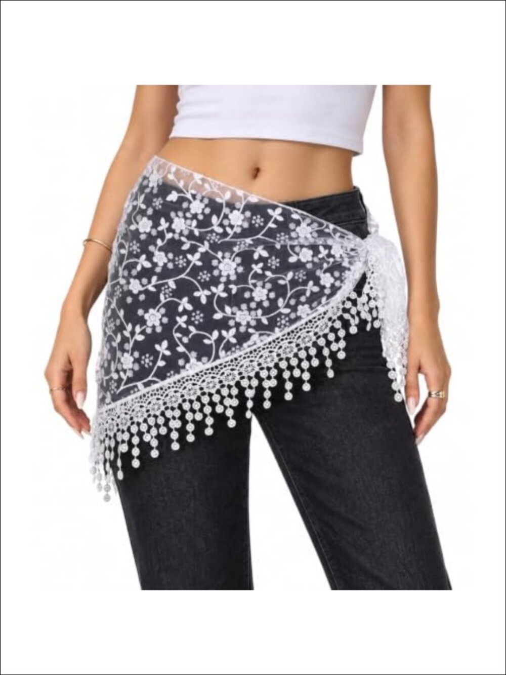 Women Floral Lace Tassel Tie Waist Scarf Belt Boho Y2K Wrap Coverup